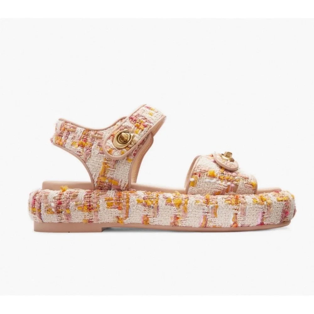 Coach Peyton Tweed Platform Sandal Pink Orange Multi Turnlock Womens 8.5